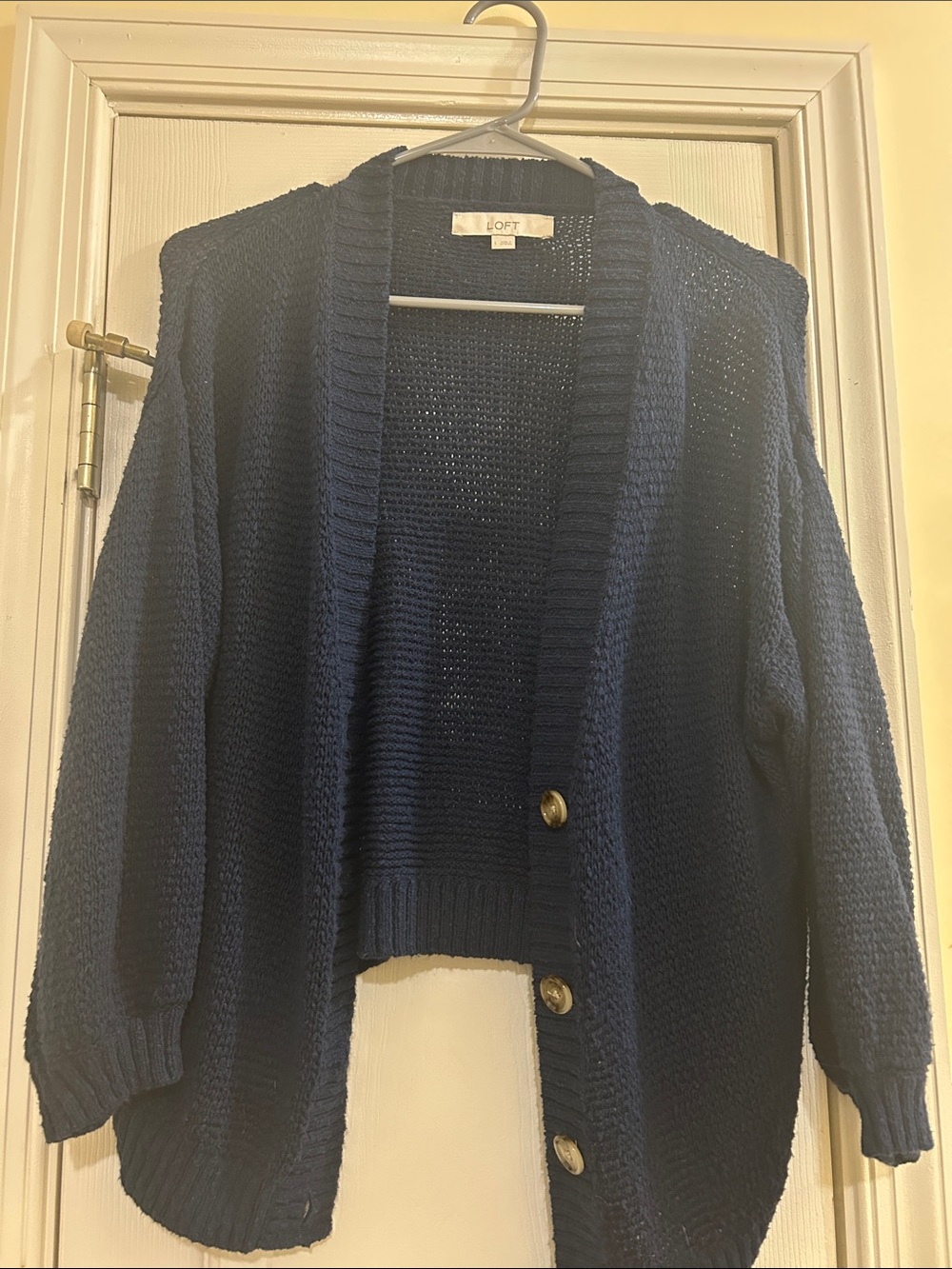 LOFT Navy Button-Front Chunky Cardigan, size L